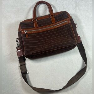 Mulholland Cotton Canvas Leather Made in England Classic Briefcase Striped